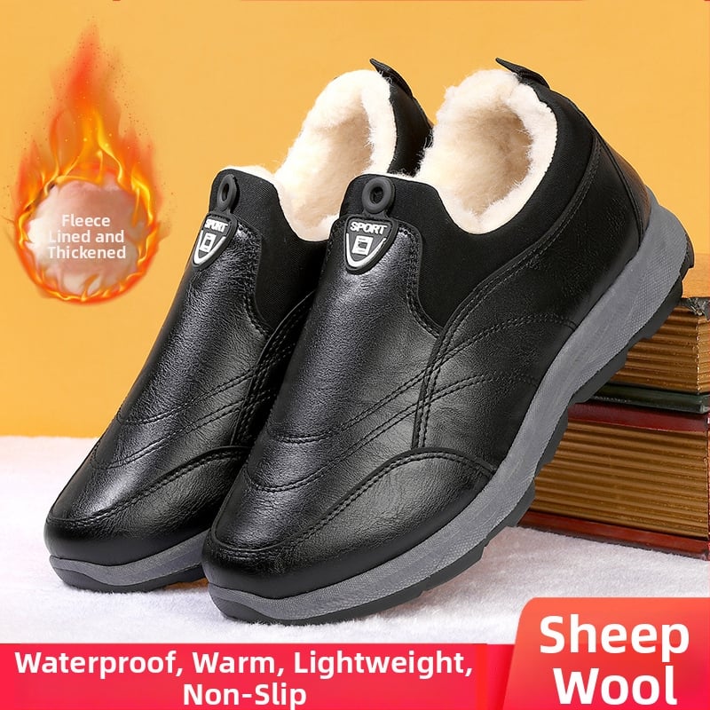 Зимни ботуши за сняг без връзки, подплатени флисово, с противоплъзгаща подметка и дебела изолация, горна част от синтетична кожа