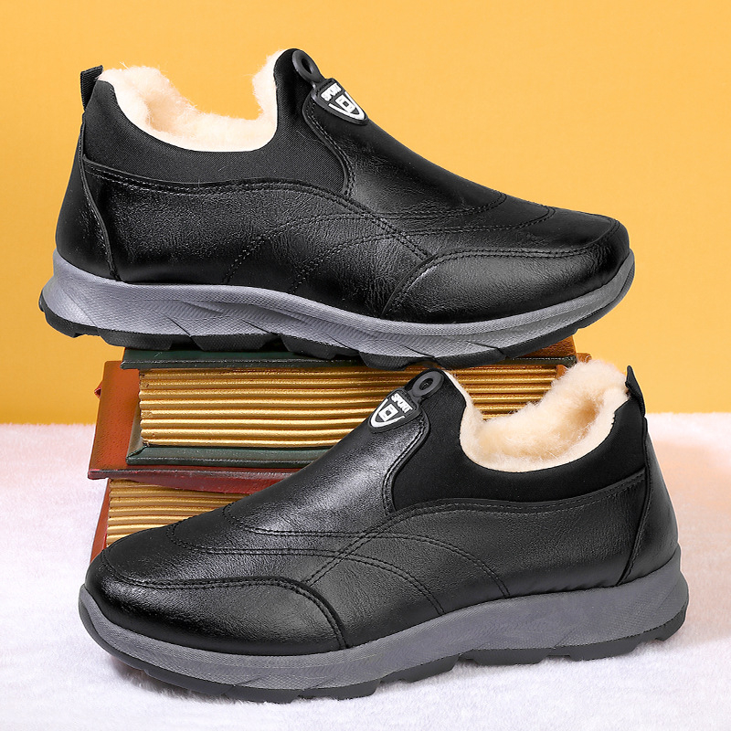 Зимни ботуши за сняг без връзки, подплатени флисово, с противоплъзгаща подметка и дебела изолация, горна част от синтетична кожа