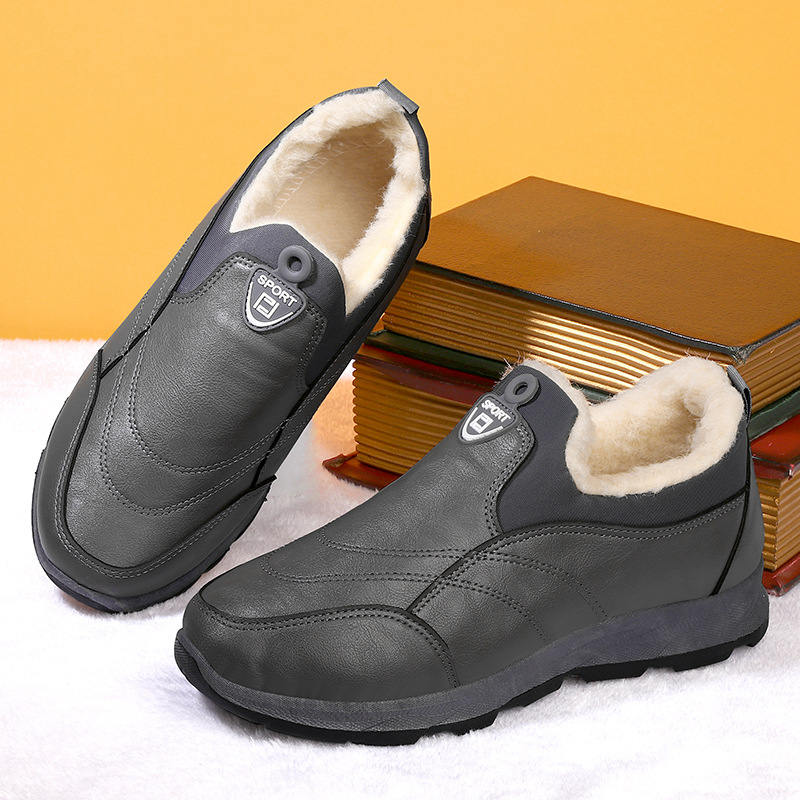 Зимни ботуши за сняг без връзки, подплатени флисово, с противоплъзгаща подметка и дебела изолация, горна част от синтетична кожа