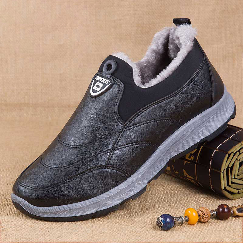 Зимни ботуши за сняг без връзки, подплатени флисово, с противоплъзгаща подметка и дебела изолация, горна част от синтетична кожа