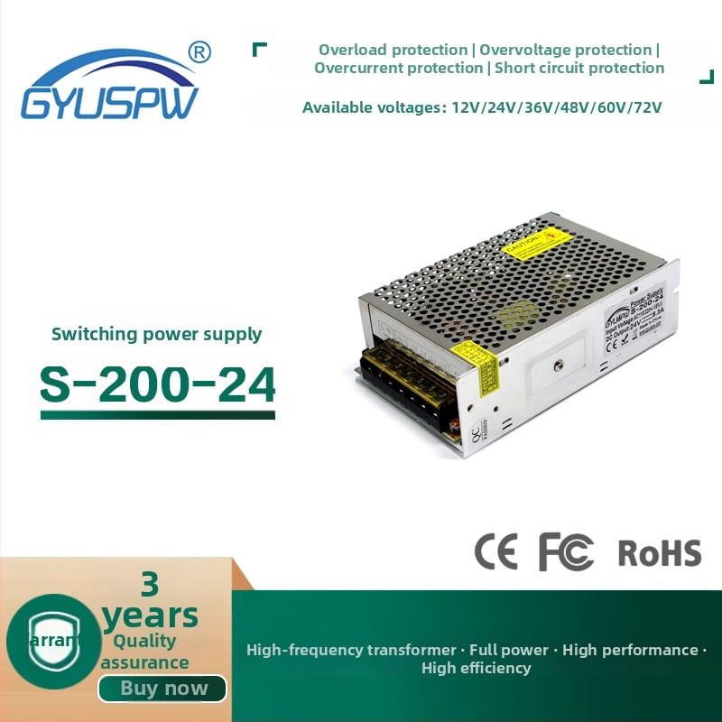 LED modulové napájanie, 24V, 200W, vstup AC220V, účinnosť 80%, IP20