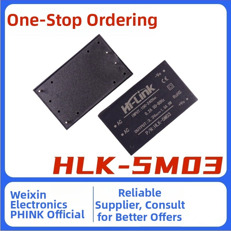 HLK-5M03 AC-DC szigetelt kapcsolóüzemű tápegység modul, bemenet 220V, kimenet 3.3V, 1.5A, 5W, alacsony ripple