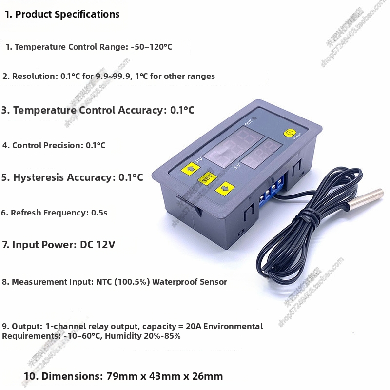 W3230 Visoko precizan regulator temperature s digitalnim zaslonom, modul termostata, podesiva postavka temperature, 0-250V