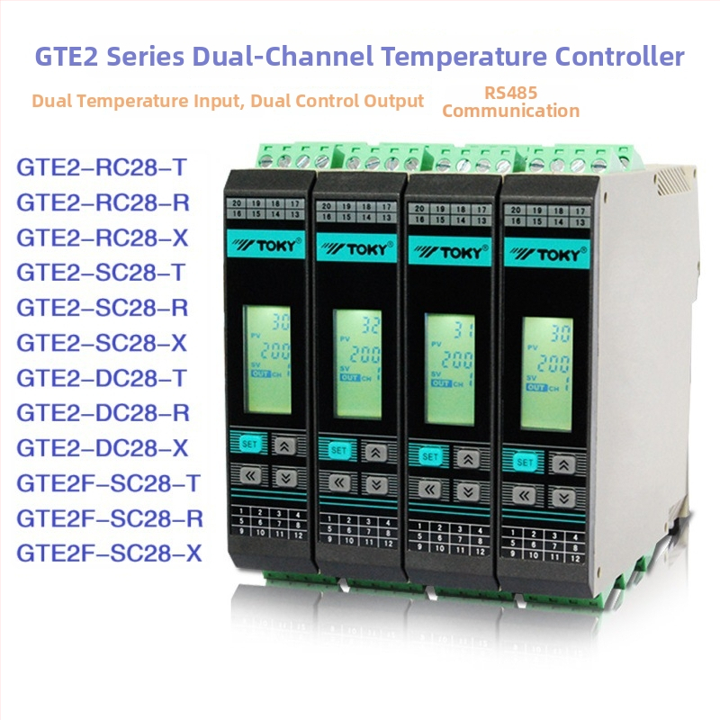 Dvojkanálový termostatný modul na lište GTE2-RC28/RC20/SC28-T/R, napájanie 100–240 VAC/DC, presnosť ±0,5%, rozsah -50 až 1200