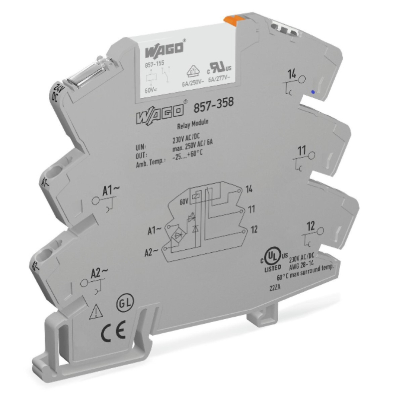 857-358 Μονάδα Ρελέ, 230 V AC/DC, 1 Διακόπτης Επαφής, Στερεάς Κατάστασης, 6A