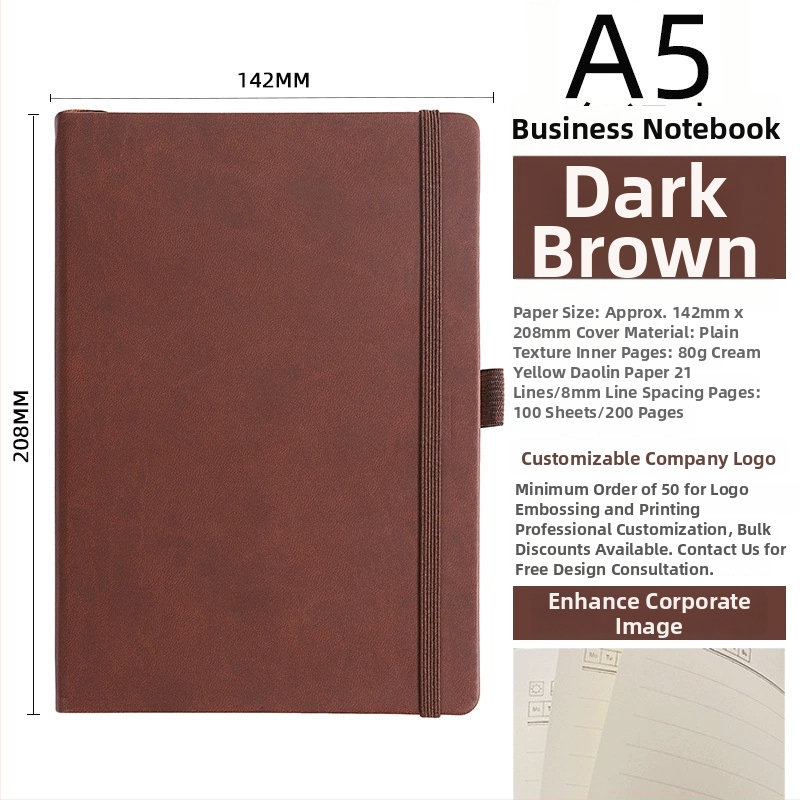 Bilježnica s PU koricom, šivano povezivanje nitom, Dowling papir, 80 gsm, 50-100 stranica.