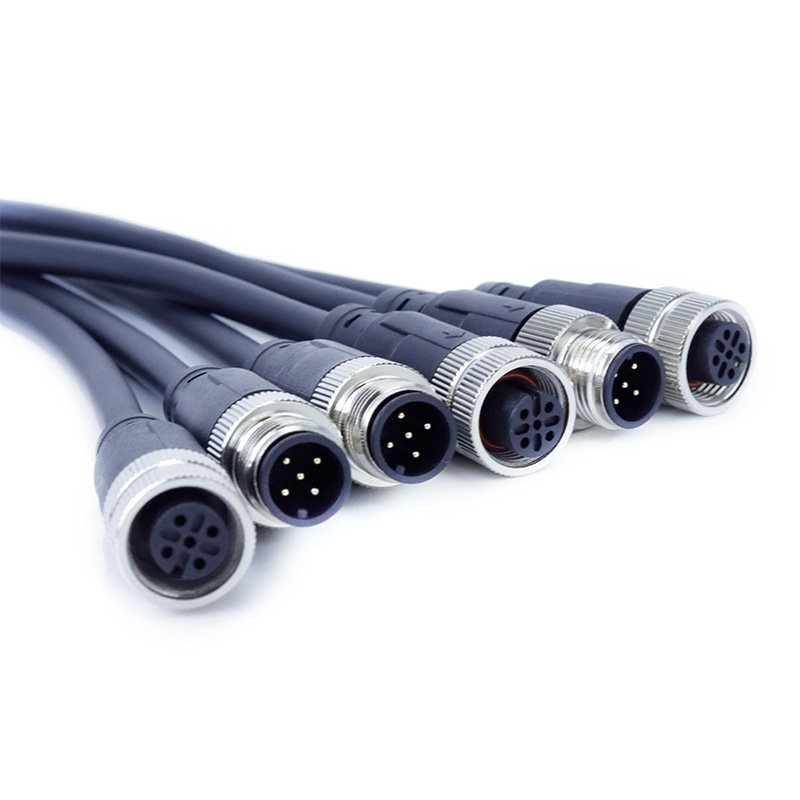 Conector M12 aerian cu cablu, etanș, 4-12 nuclee, interfață AC/DC, personalizabil