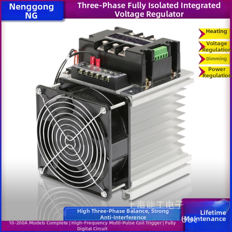 Trojfázový DC-AC regulátor napätia TSR-120DA-W so chladiacim ventilátorom, nominálny prúd 120 A, zaťažovací kontakt 380 V