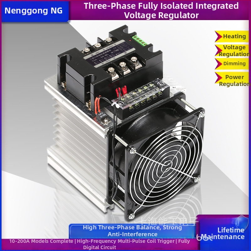 Trojfázový DC-AC regulátor napätia TSR-120DA-W so chladiacim ventilátorom, nominálny prúd 120 A, zaťažovací kontakt 380 V