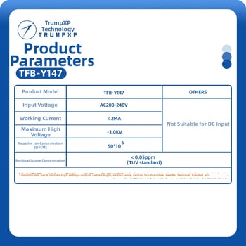 Trumpxp Modul generatora negativnih iona, plastično kućište, model Tfb-y147, napon AC/DC, snaga <1W, pročišćava zrak i smanjuje statički elektricitet