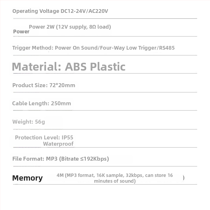 Alarmni govorni modul za upozorenje, četverokanalan RS-485, model YX72, napajanje DC6-30V, 1 zona