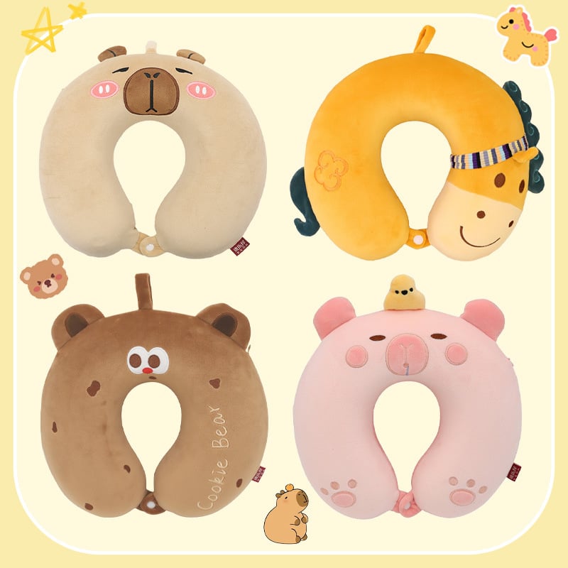 Leisure House Μαξιλάρι αυχένα U-σχήματος από αφρό μνήμης για ταξίδια и γραφείο – στυλ κινούμενο σχέδιο, μαλακό ελαστικό ύφασμα