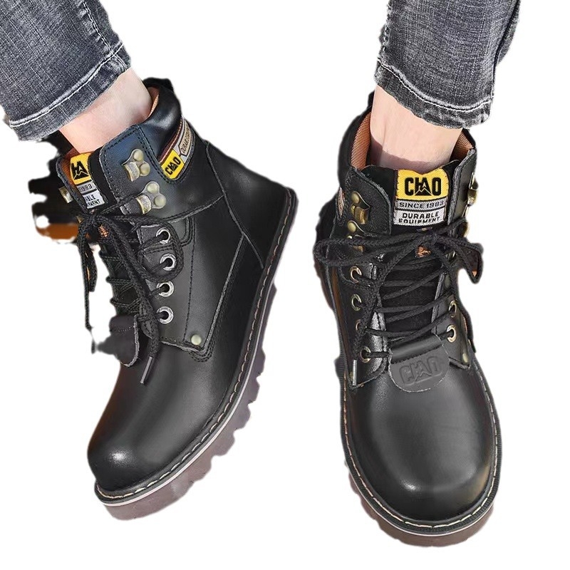 Ghete de muncă de iarnă pentru bărbați, vârf din oțel, piele de vacă, înălțime peste gleznă, protecție anti-perforație, căptușite cu blană de oaie, talpă din cauciuc