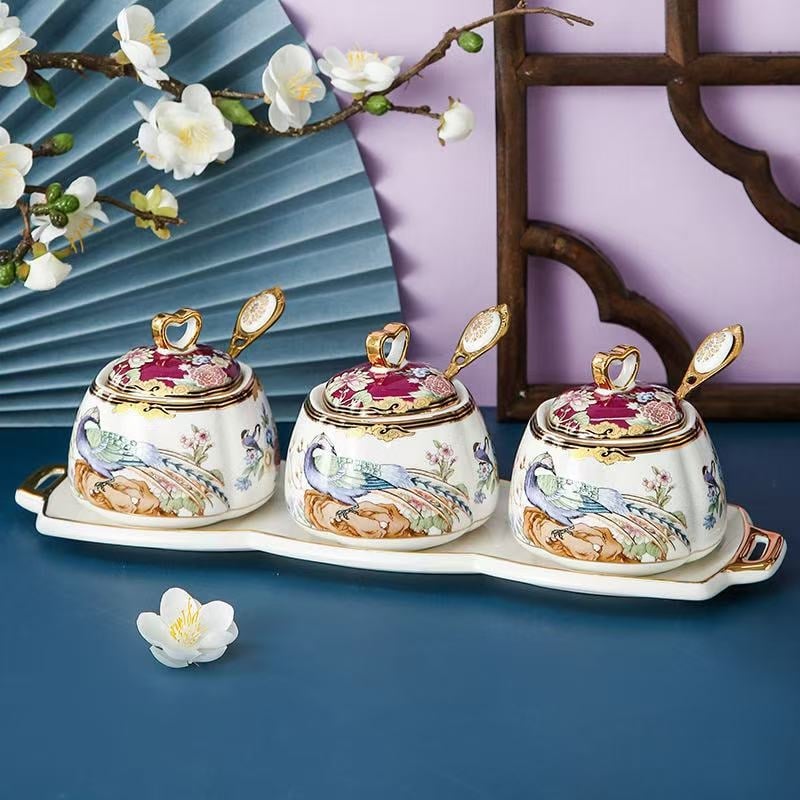 Set ceramic pentru condimente de bucătărie — logo imprimat, personalizare, lansat în 2023, Stil nou chinezesc