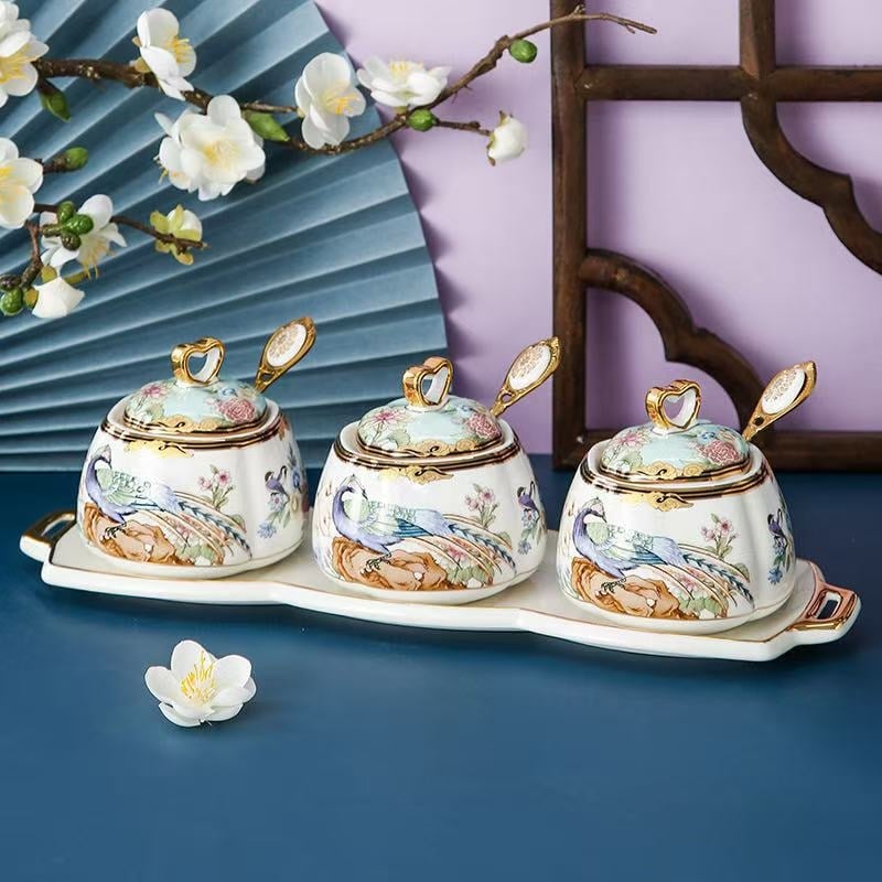 Set ceramic pentru condimente de bucătărie — logo imprimat, personalizare, lansat în 2023, Stil nou chinezesc