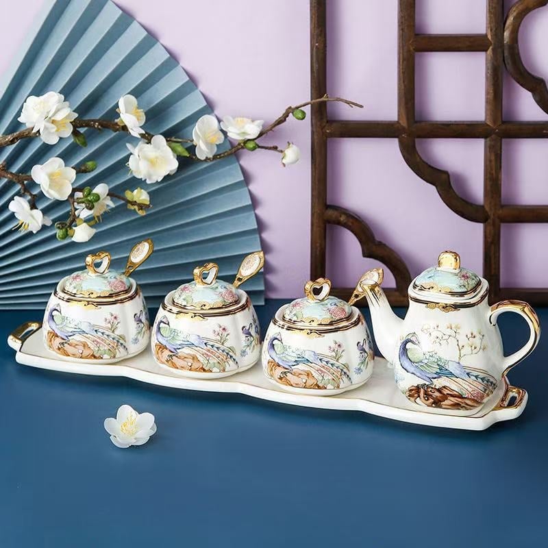 Set ceramic pentru condimente de bucătărie — logo imprimat, personalizare, lansat în 2023, Stil nou chinezesc