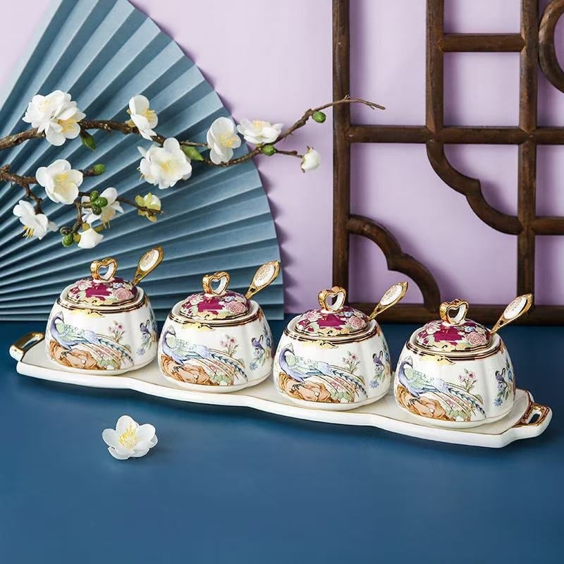 Set ceramic pentru condimente de bucătărie — logo imprimat, personalizare, lansat în 2023, Stil nou chinezesc