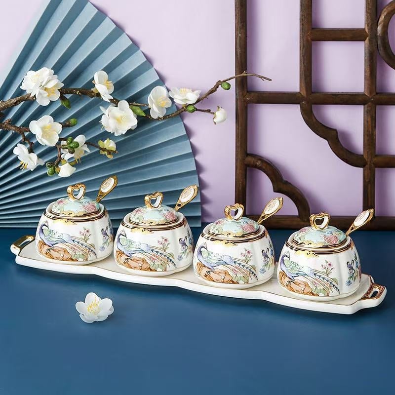 Set ceramic pentru condimente de bucătărie — logo imprimat, personalizare, lansat în 2023, Stil nou chinezesc