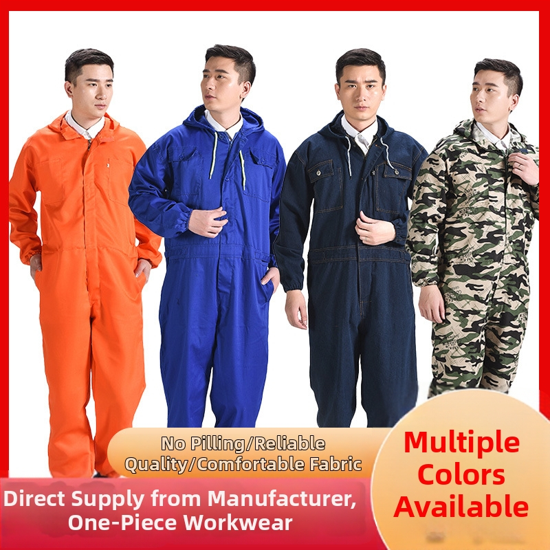 Pánske kamuflážne kombinézy, voľný strih, jednovrstvá pracovná kombinéza z bavlno-poliesterového vlákna s podšívkou z polyesteru; proti znečisteniu a dekontaminácii; vhodné pre zváranie, maľovanie, opravy strojov a chov.