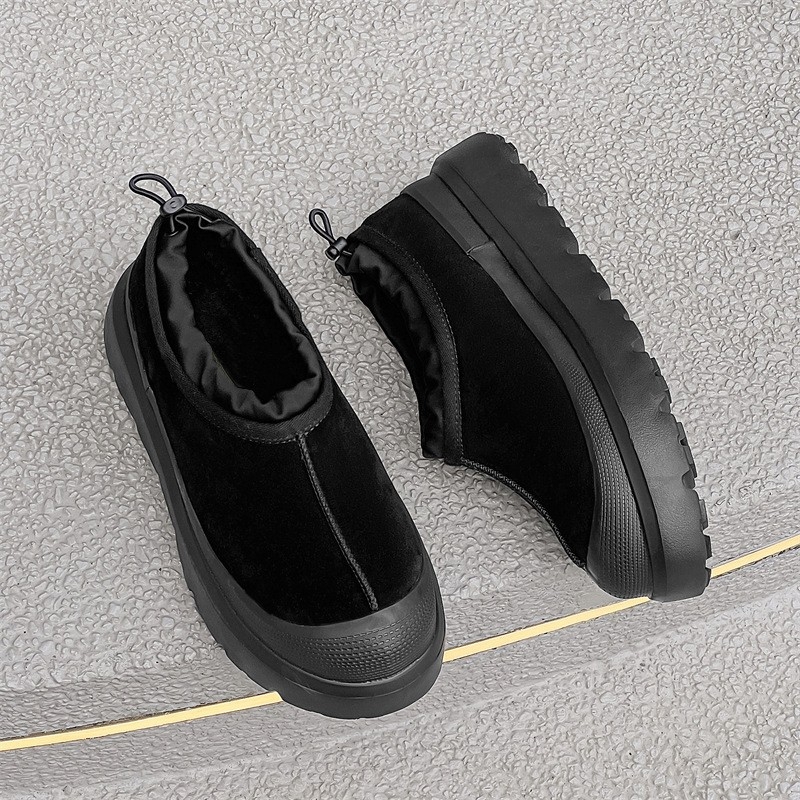 Botine de zăpadă cu blană integrată, unisex; partea superioară: blană integrată, căptușeală interioară de pluș scurt artificial, talpă din cauciuc, toc mediu 3–5 cm