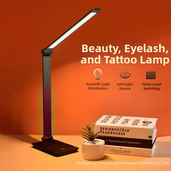 Sklopiva LED USB stolna svjetiljka za kozmetičke salone – zaštita očiju, osvjetljenje za nokte i trepavice, 7W, upravljanje dodirom, metalno sjenilo