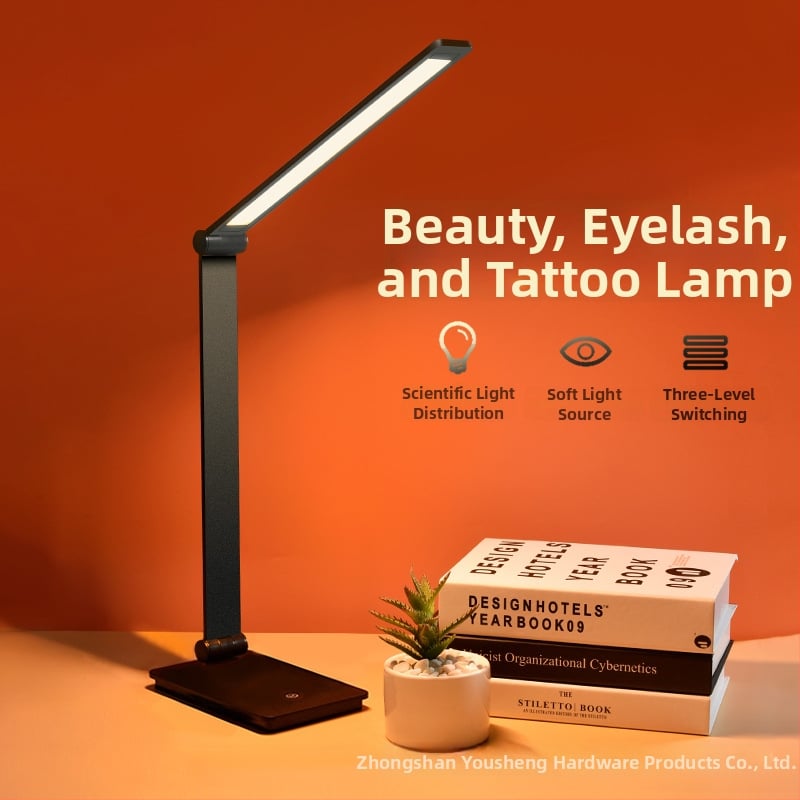 Sklopiva LED USB stolna svjetiljka za kozmetičke salone – zaštita očiju, osvjetljenje za nokte i trepavice, 7W, upravljanje dodirom, metalno sjenilo