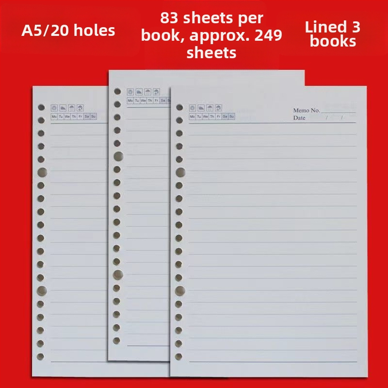 A5 unutarnje stranice sa 6 rupa — zamjenski jezgrom za bilježnice s listovima