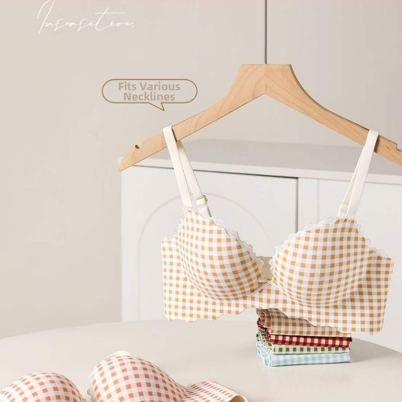 Bezšivni push-up grudnjak za mali bust, 3/4 kupa, bez čelične oplate, moldirane košarice od modalne i pamuka, tanak gornji dio, debeli donji dio, francuski uzorak čipke, bočno skupljanje