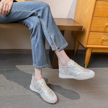 Pantofi de femei cu toc ascuns, talpă groasă 6–8 cm, partea superioară din piele de porc de primă clasă, interior din fibră superioară, talpă din cauciuc, șnururi, stil casual zilnic, vârf rotund