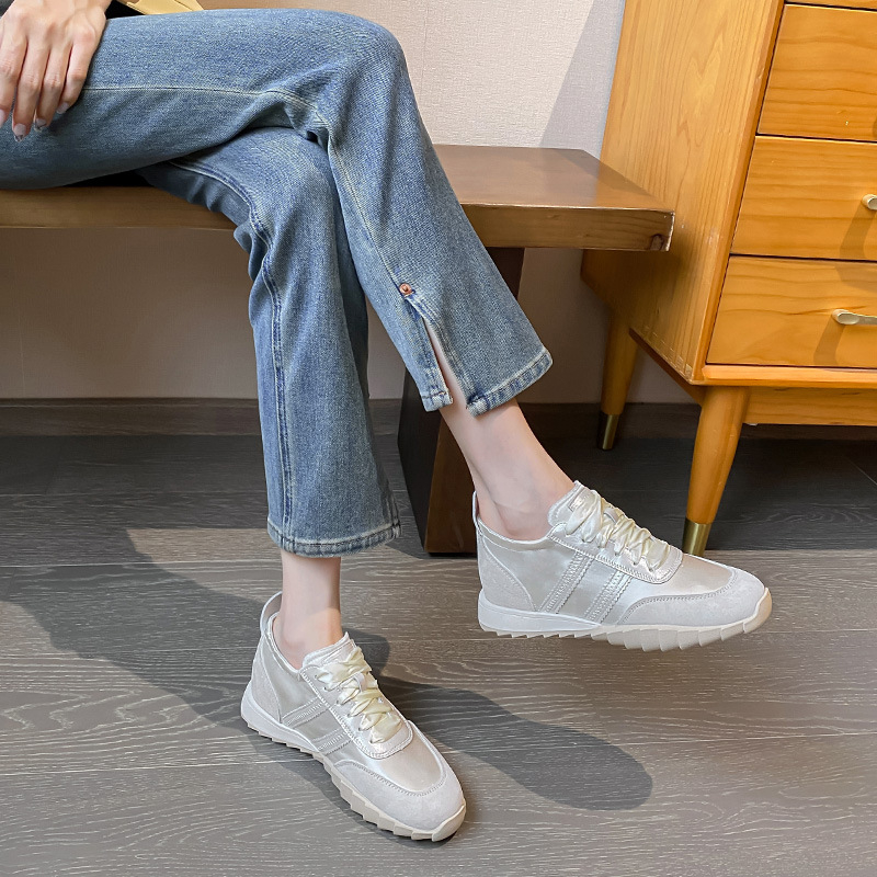 Pantofi de femei cu toc ascuns, talpă groasă 6–8 cm, partea superioară din piele de porc de primă clasă, interior din fibră superioară, talpă din cauciuc, șnururi, stil casual zilnic, vârf rotund