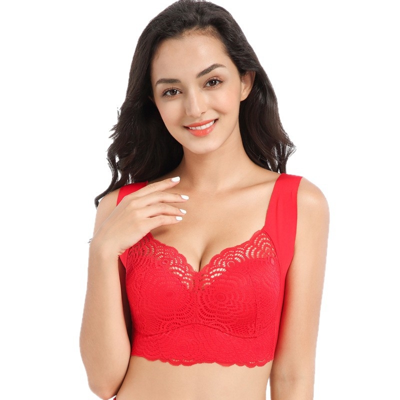 Čipkasti grudnjak s punim košaricama, bežični, push-up, prozračan, udoban, bočno kopčanje, dvostruki remenčići