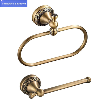 Bakreni držač za ručnike i držač papirnatih maramica u kupaonici, europski stil, antikno-retro završna obrada, dvodijelni set