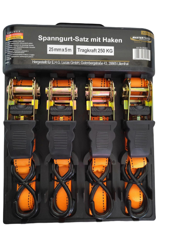 4 darab rögzítő heveder ratchet mechanizmussal, teherbírás 800 kg, Márka: Tensioner