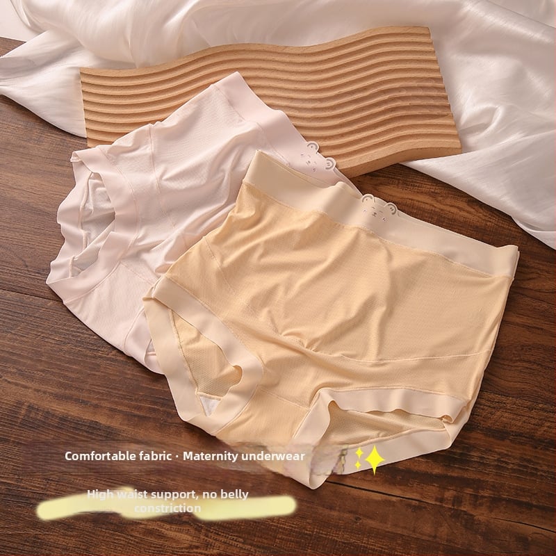Tehotenské nohavičky s vysokým pásom, priedušné a bezšvové — Ice Silk nylon, bavlnená podšívka