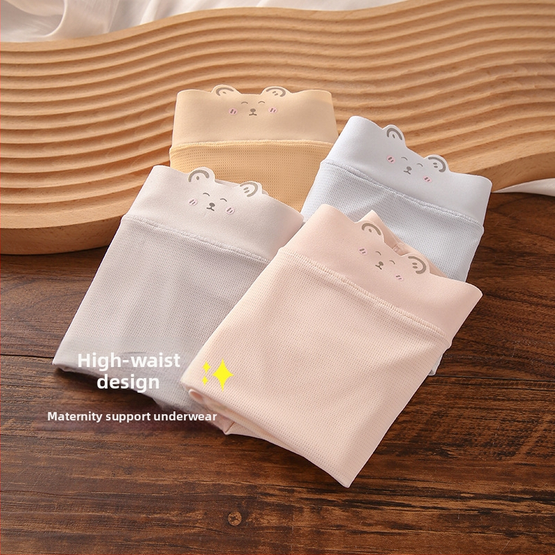 Tehotenské nohavičky s vysokým pásom, priedušné a bezšvové — Ice Silk nylon, bavlnená podšívka