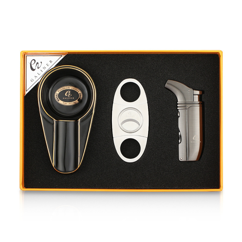 Set škara za cigarete s višenamjenskim upaljačem i pepelnikom, nehrđajući čelik, GALINER