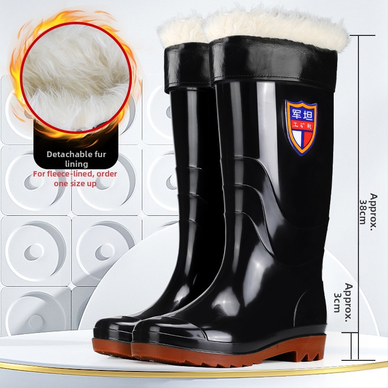 Muške visoke kišne čizme, PVC gornji dio, gumena potplata, topla umjetna vunena unutrašnjost, EVA uložak, jedinstvena oblikovanje, četiri sezone, za gradilište