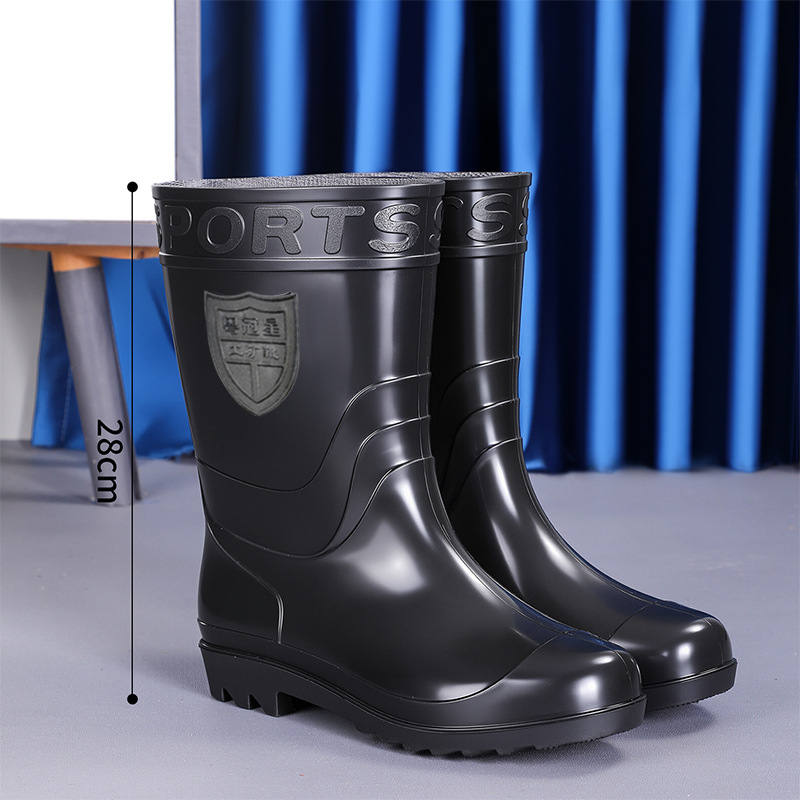 Magas szárú munkás esőcsizma, PVC felsőrész, műanyag talp, vízálló és meleg, hálós bélés