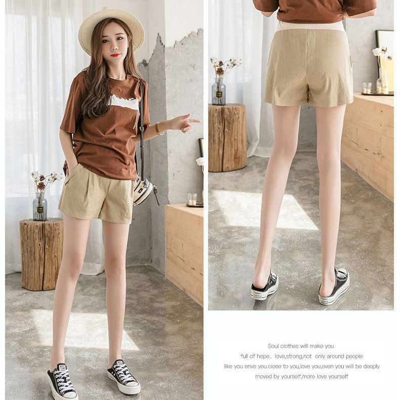 Trudničke hlače s 3/4 dužine od pamuka i lana, podrška trbuhu, lagani ljetni kroj