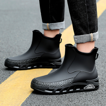 Férfi esőcsizmák PVC felsőrész, EVA talp és talptalp, rövid szárú, vízálló, csúszásmentes