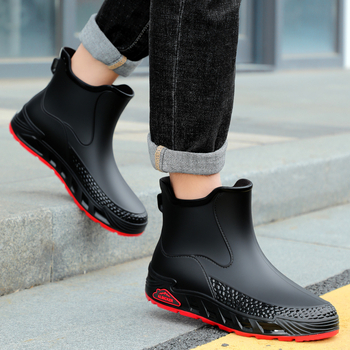 Férfi esőcsizmák PVC felsőrész, EVA talp és talptalp, rövid szárú, vízálló, csúszásmentes