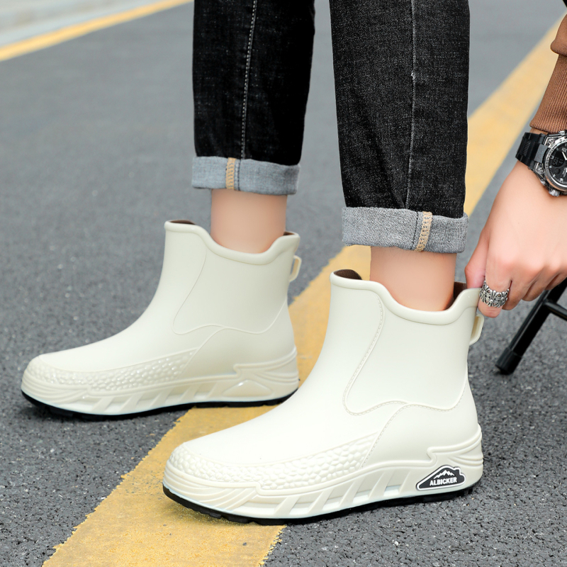 Férfi esőcsizmák PVC felsőrész, EVA talp és talptalp, rövid szárú, vízálló, csúszásmentes