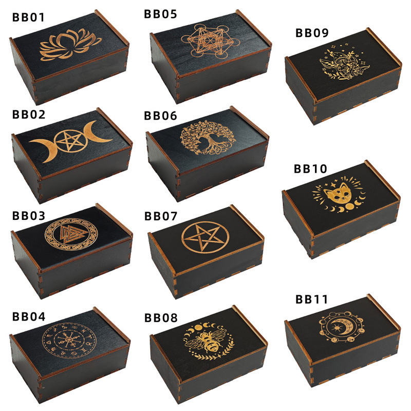 BB01-11 Drvena kutija za tarot s lotosom i dvanaest znakova zodijaka; push-pull dizajn; šperploča; kutija za pakiranje; drveni materijal; mogućnost prilagodbe.