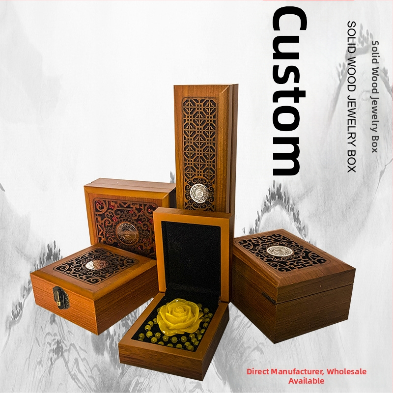 Drvena kutija za nakit s graviranjem i žutom svilenom unutrašnjošću, pogodna za narukvice, Buddhist perle i Bodhi dijelove te ogrlice; model 99, sveobuhvatno pakiranje, mogućnost tiska loga