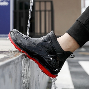 Ghete de ploaie scurte pentru bărbați, impermeabile, antiderapante, talpă groasă, partea superioară din plastic