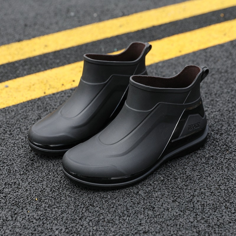 Ghete de ploaie scurte pentru bărbați, impermeabile, antiderapante, talpă groasă, partea superioară din plastic