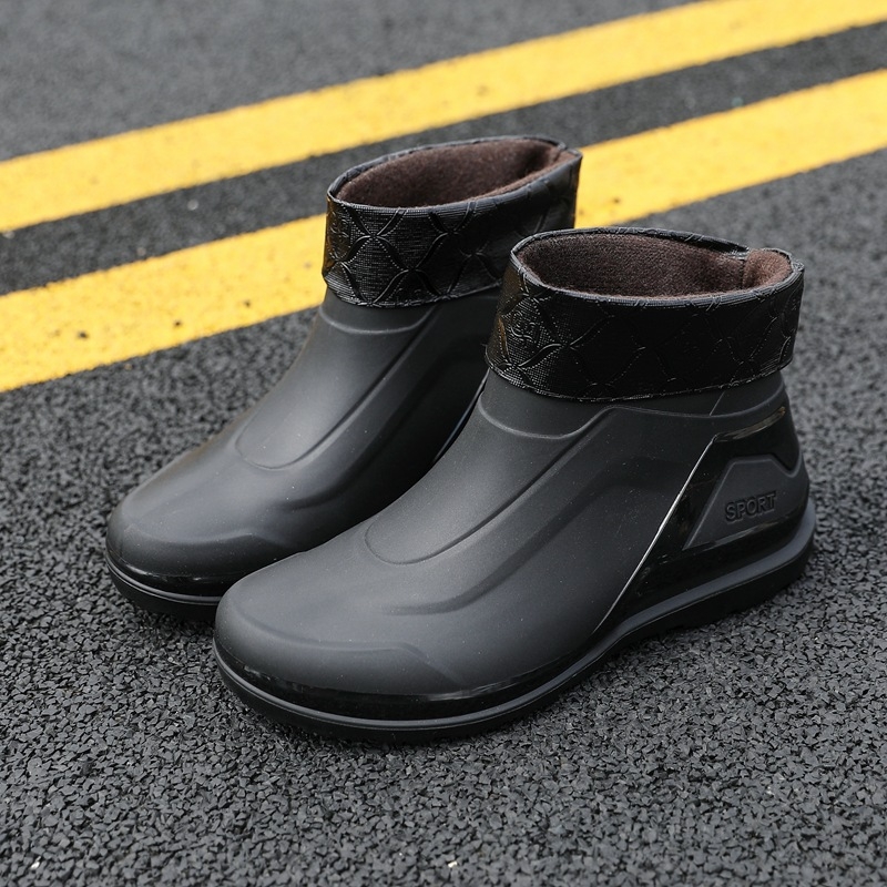 Ghete de ploaie scurte pentru bărbați, impermeabile, antiderapante, talpă groasă, partea superioară din plastic