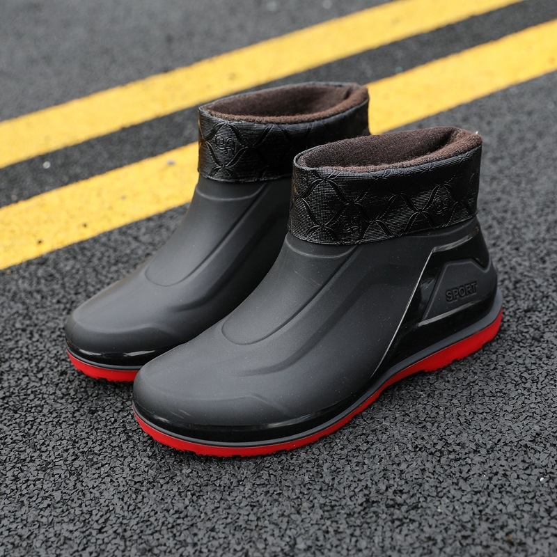 Ghete de ploaie scurte pentru bărbați, impermeabile, antiderapante, talpă groasă, partea superioară din plastic