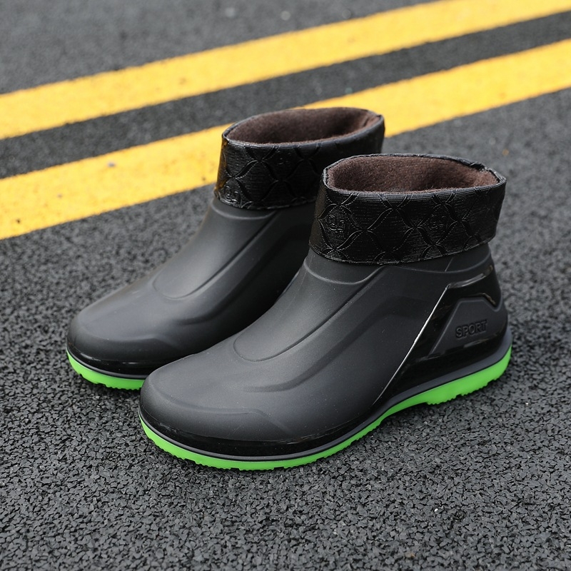Ghete de ploaie scurte pentru bărbați, impermeabile, antiderapante, talpă groasă, partea superioară din plastic