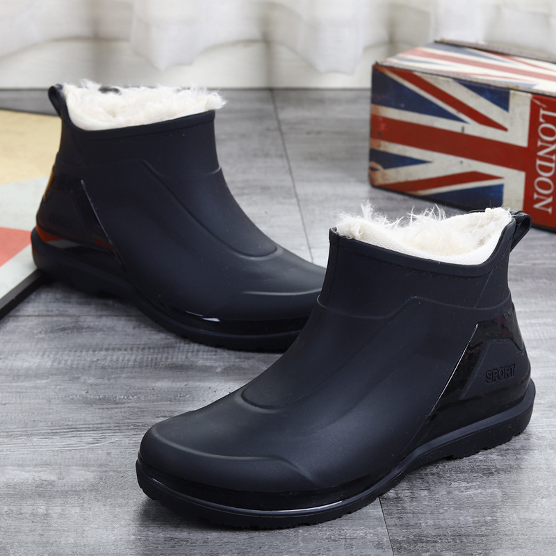 Ghete de ploaie scurte pentru bărbați, impermeabile, antiderapante, talpă groasă, partea superioară din plastic